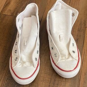 Converse Kids White Canvas Sneakers with Red Stripe